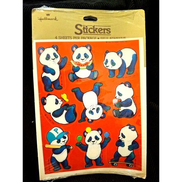 Vintage Hallmark Stickers Panda Bears NOS Sealed in Package 4 Sheets 1980s USA - Picture 1 of 2